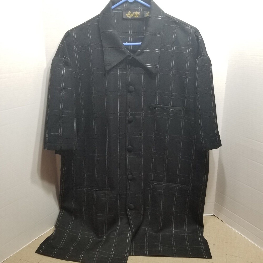Mens Short Sleeve Shirt Black Size L 34 J VITAL Button Vintage 1980's Polyester
